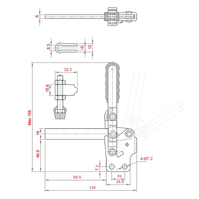 Vendita online Bloccaggio verticale base dritta braccio fisso lungo 230 Kg.